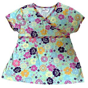 Hanna Andersson Wrap Top Girls 140 Multicolor Floral Short sleeve Tie back